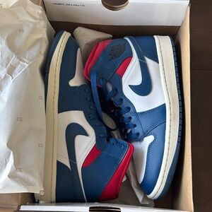 Nike Air Jordan Blue, White, and Red Sneakers